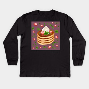 Strawberries Cream & Mint Pancake Print Kids Long Sleeve T-Shirt